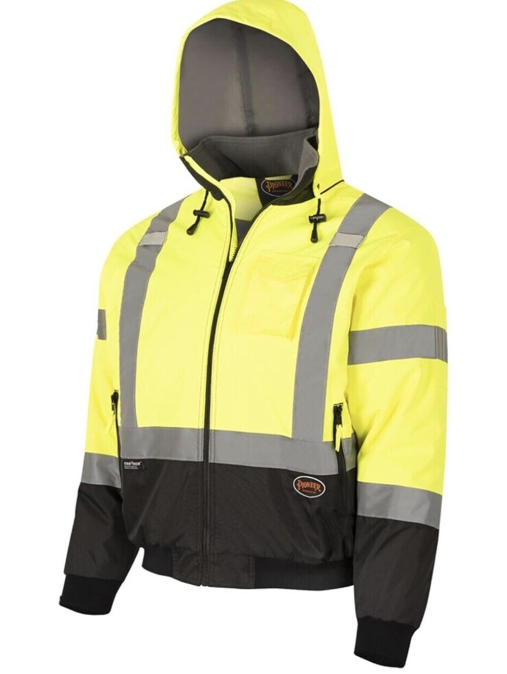 Pioneer High Vis Waterproof Safety Bomber Hooded Jacket Yellow/Black Size XL
